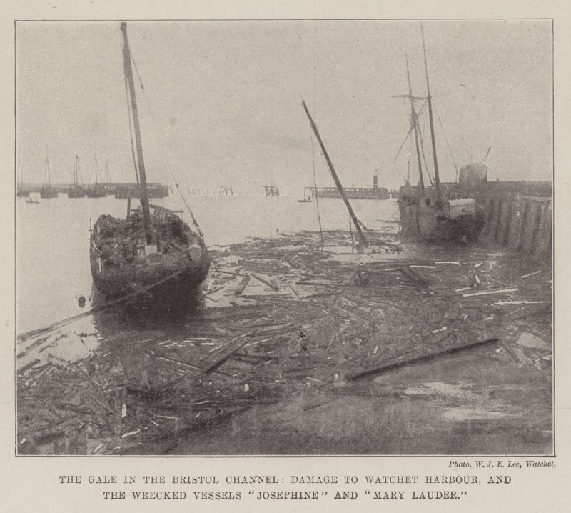 Gale i Bristol Channel, Damage to Watchet Harbour og de ødelagte fartøjer Josephine og Mary Lauder af English Photographer