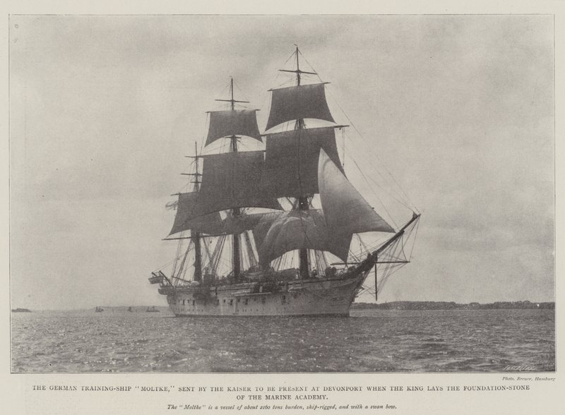Det tyske træningsskib Moltke, sendt af kejseren for at være til stede i Devonport, når kongen lægger grundstenen til Marineakademiet af English Photographer