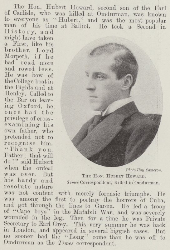 Den ærede Hubert Howard, Times Correspondent, dræbt i Omdurman af English Photographer