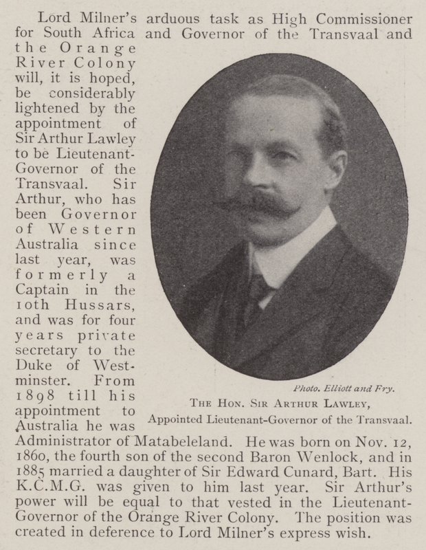 Den ærede Sir Arthur Lawley, udnævnt til løjtnant-guvernør i Transvaal af English Photographer
