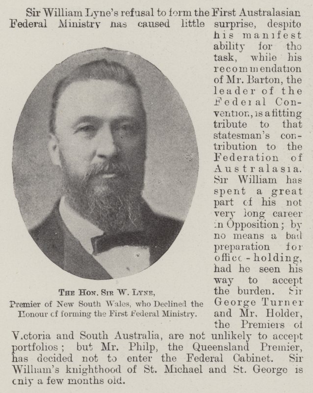 Den ærede Sir W Lyne, Premier i New South Wales, som afviste æren af at danne det første føderale ministerium af English Photographer