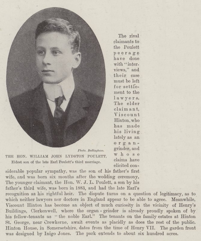 Den ærede William John Lydston Poulett, ældste søn af afdøde jarl Pouletts tredje ægteskab af English Photographer
