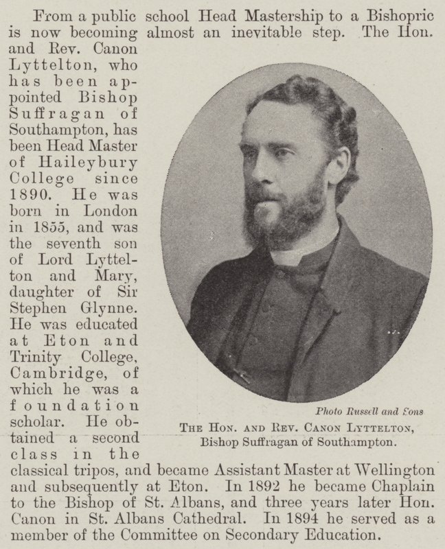 Den ærede og ærværdige kanon Lyttelton, biskop Suffragan af Southampton af English Photographer
