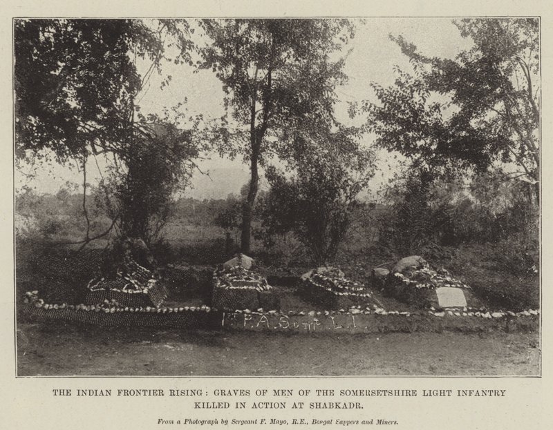 The Indian Frontier Rising, Graves of Men of the Somersetshire Light Infantry dræbt i aktion ved Shabkadr af English Photographer