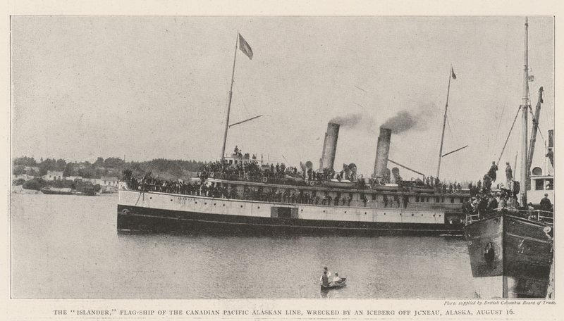 Øboeren, flagskib af den canadiske Stillehavs-Alaskelinje, forlist af et isbjerg ud for Juneau, Alaska, 16. august af English Photographer