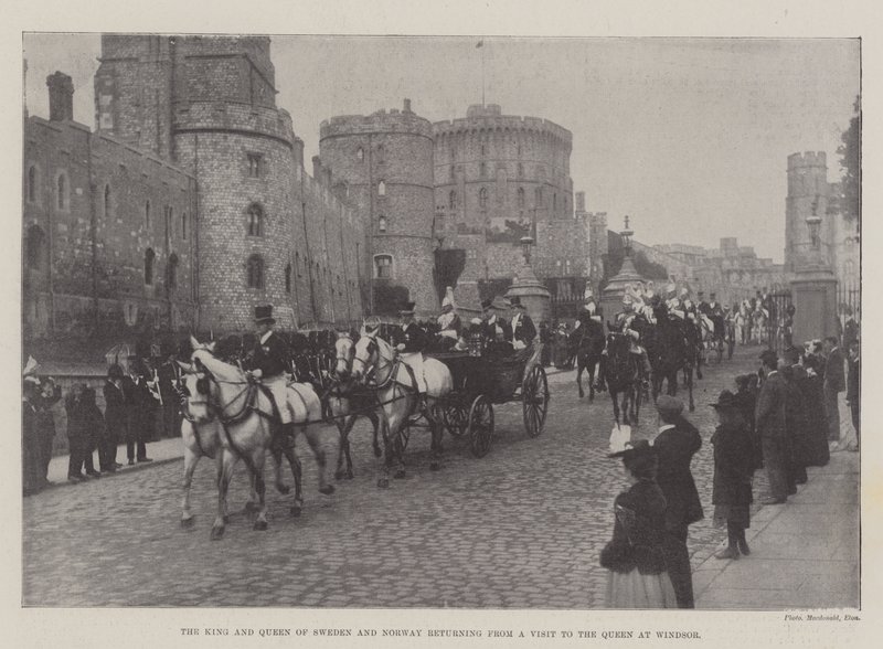 Kongen og Dronningen af Sverige og Norge vender tilbage fra et besøg hos dronningen i Windsor af English Photographer