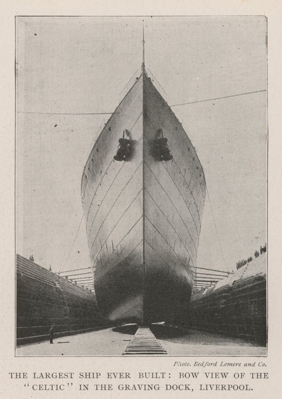 Det største skib, der nogensinde er bygget, Bow View of the Celtic i Graving Dock, Liverpool af English Photographer