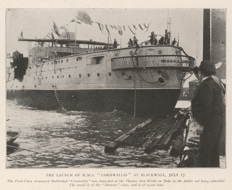 Lanceringen af HMS Cornwallis i Blackwall den 17. juli af English Photographer