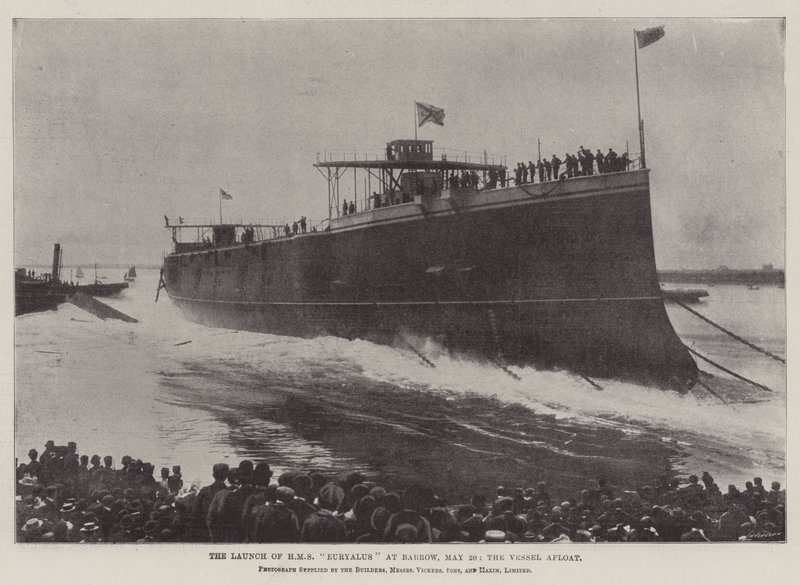 Lanceringen af HMS Euryalus ved Barrow, 20. maj, fartøjet flydende af English Photographer