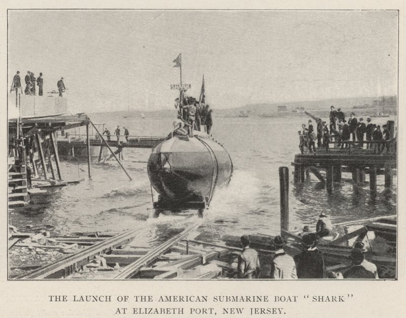 Lanceringen af den amerikanske ubådsbådshaj i Elizabeth Port, New Jersey af English Photographer