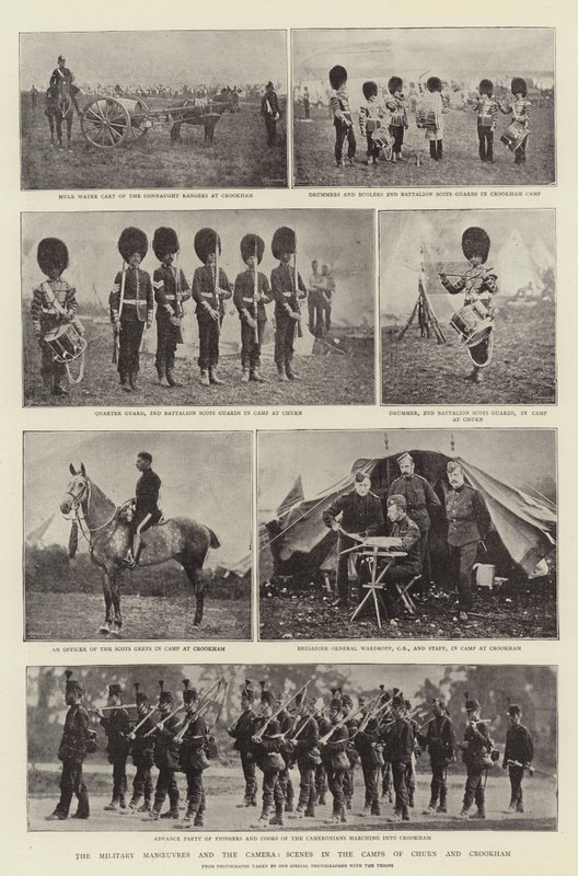 De militære manøvrer og kameraet, scener i lejrene Churn og Crookham af English Photographer