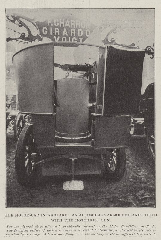 Motor-Car in Warfare, en bil pansret og udstyret med Hotchkiss Gun af English Photographer