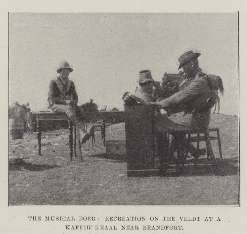 The Musical Boer, Recreation on the Veldt ved en Kaffir Kraal ved Brandfort af English Photographer