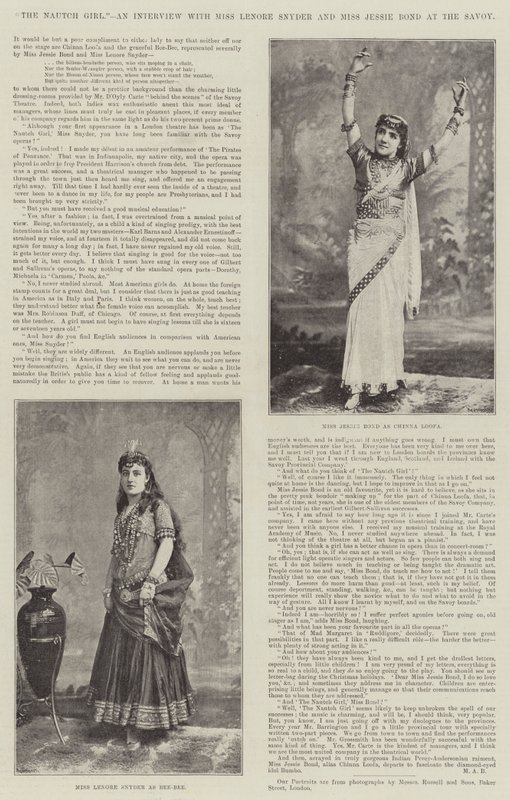 The Nautch Girl, et interview med Miss Lenore Snyder og Miss Jessie Bond på Savoyen af English Photographer