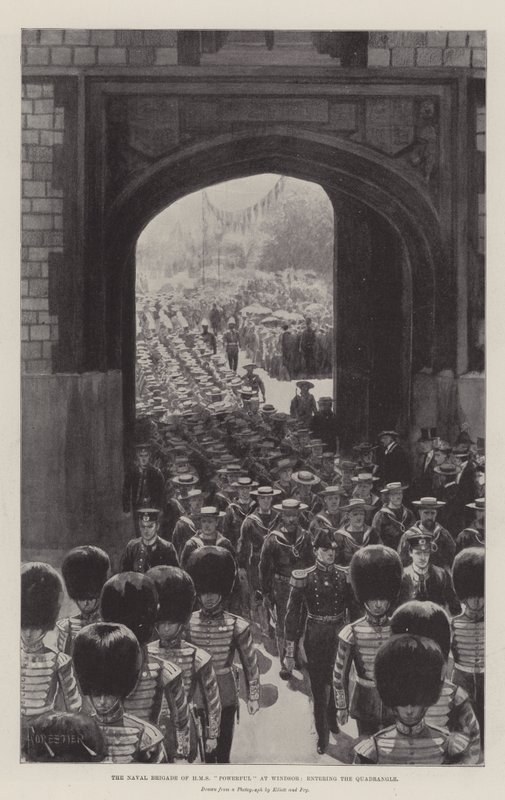 Naval Brigade of HMS Powerful ved Windsor, på vej ind i Quadrangle af English Photographer