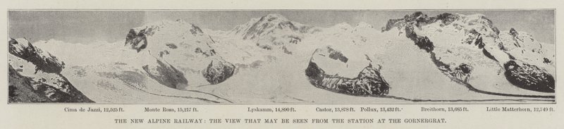 Den nye alpine jernbane, udsigten, der kan ses fra stationen ved Gornergrat af English Photographer