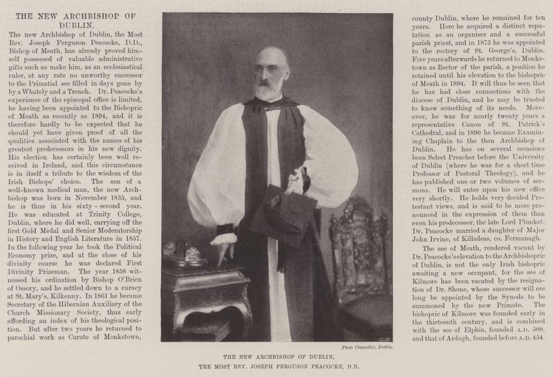 Den nye ærkebiskop af Dublin, den mest ærkelige Joseph Ferguson Peacocke, DD af English Photographer