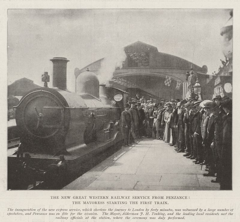 The New Great Western Railway Service fra Penzance, borgmesterinden starter det første tog af English Photographer
