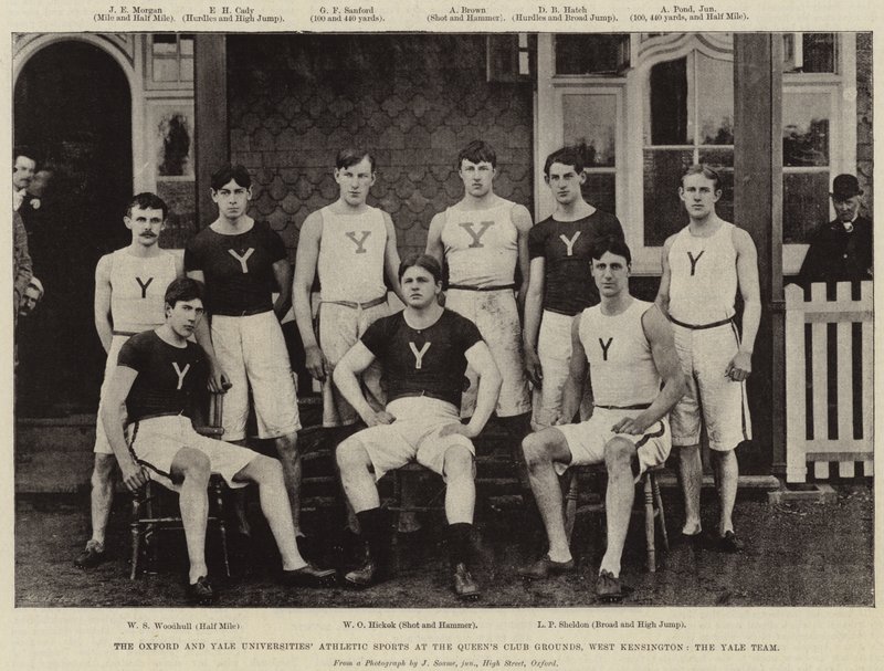 Oxford og Yale Universities Athletic Sports på Queens Club Grounds, West Kensington, Yale Team af English Photographer