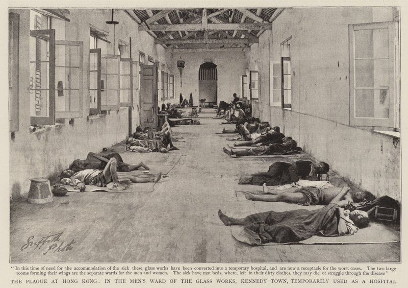 Pesten i Hong Kong, i Mens Ward of the Glass Works, Kennedy Town, midlertidigt brugt som hospital af English Photographer