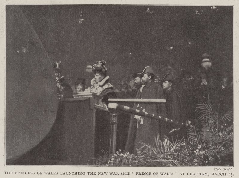 Prinsessen af Wales lancerer det nye krigsskib Prince of Wales i Chatham den 25. marts af English Photographer