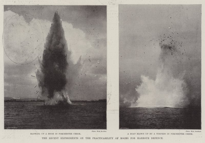 De seneste eksperimenter om anvendeligheden af bomme til havneforsvaret af English Photographer
