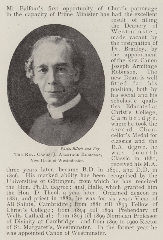 Reverend Canon J Armitage Robinson, New Dean of Westminster af English Photographer