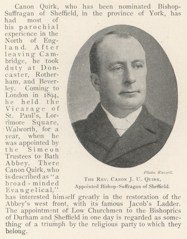 Den pastor Canon J U Quirk, udnævnt til biskop-Suffragan af Sheffield af English Photographer