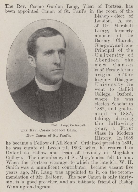 Reverend Cosmo Gordon Lang, New Canon of St Pauls af English Photographer