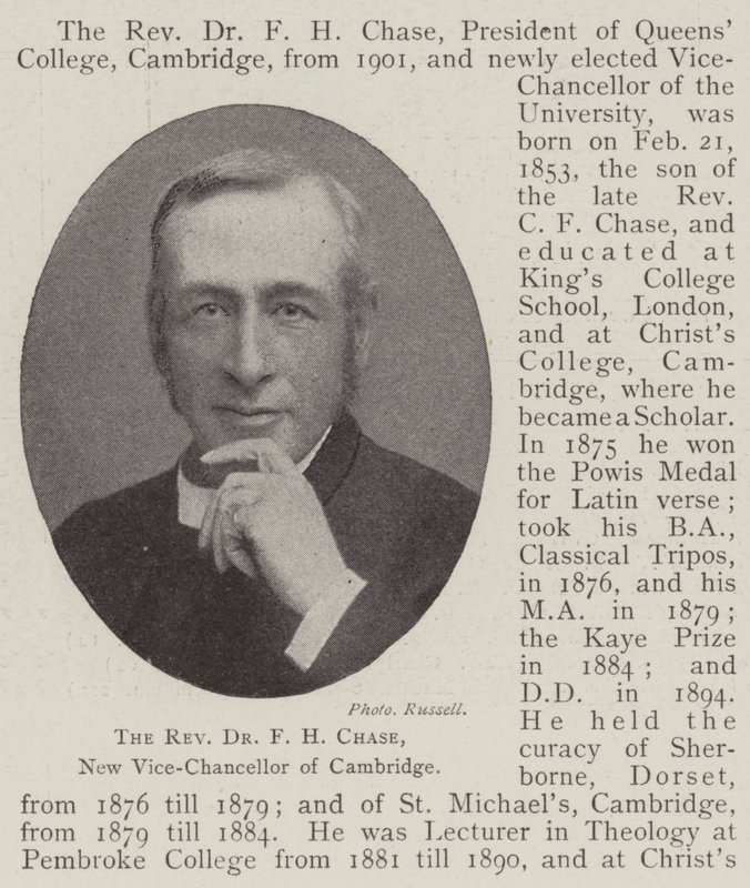 Den pastor Dr F H Chase, ny vicekansler i Cambridge af English Photographer