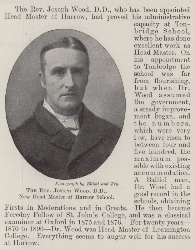 Pastor Joseph Wood, DD, ny rektor ved Harrow School af English Photographer
