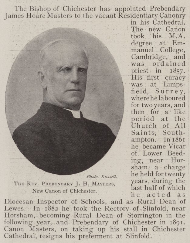 The Reverend Prebendary JH Masters, New Canon of Chichester af English Photographer