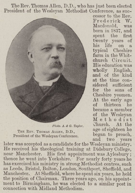 Pastor Thomas Allen, DD, præsident for Wesleyan-konferencen af English Photographer