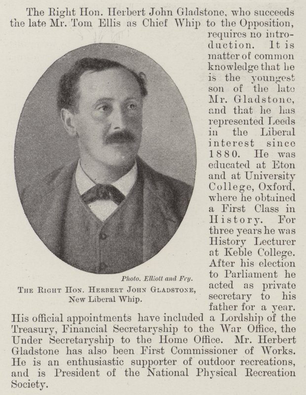 Den rette ærede Herbert John Gladstone, New Liberal Whip af English Photographer
