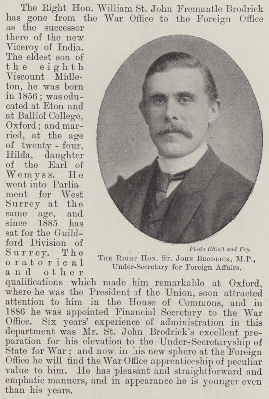 Højre ærede St John Brodrick, MP, undersekretær for udenrigsanliggender af English Photographer