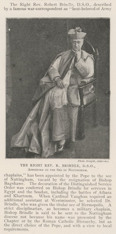 Den højre pastor R Brindle, DSO, udnævnt til Nottingham-stolen af English Photographer