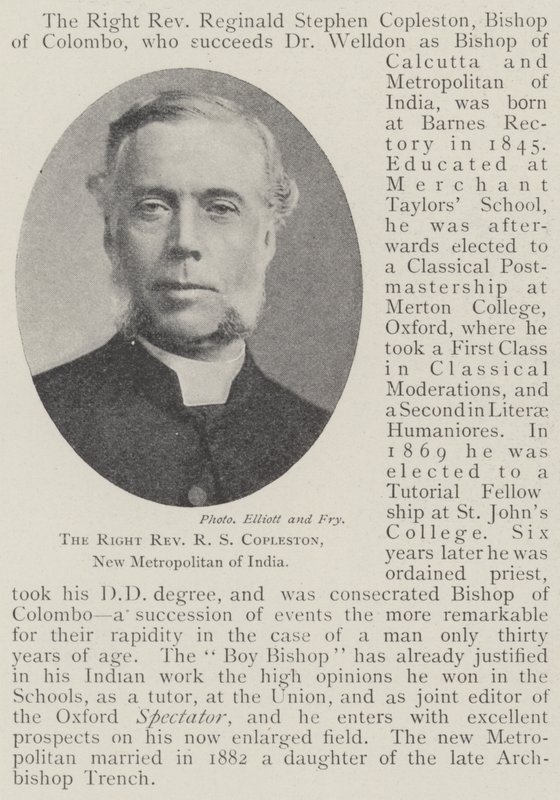 Den højre pastor RS Copleston, New Metropolitan of India af English Photographer