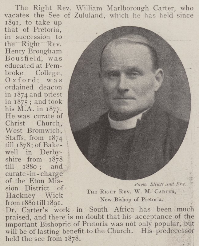 Den højre pastor WM Carter, ny biskop af Pretoria af English Photographer