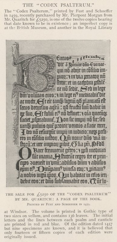 Salget for £5250 af Codex Psalterum af Mr Quaritch, en side i bogen af English Photographer