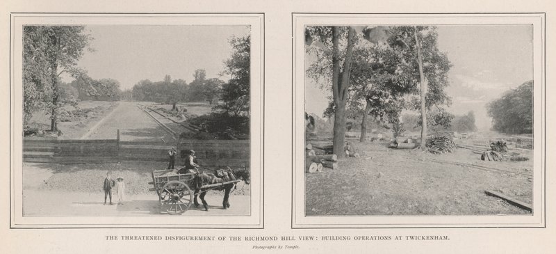 The Threatened Disfiguration of the Richmond Hill View, Building Operations at Twickenham af English Photographer