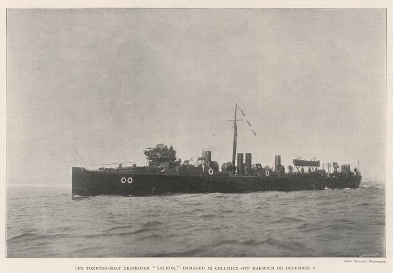 Torpedo-Boat Destroyer Salmon, beskadiget i kollision ud for Harwich den 2. december af English Photographer