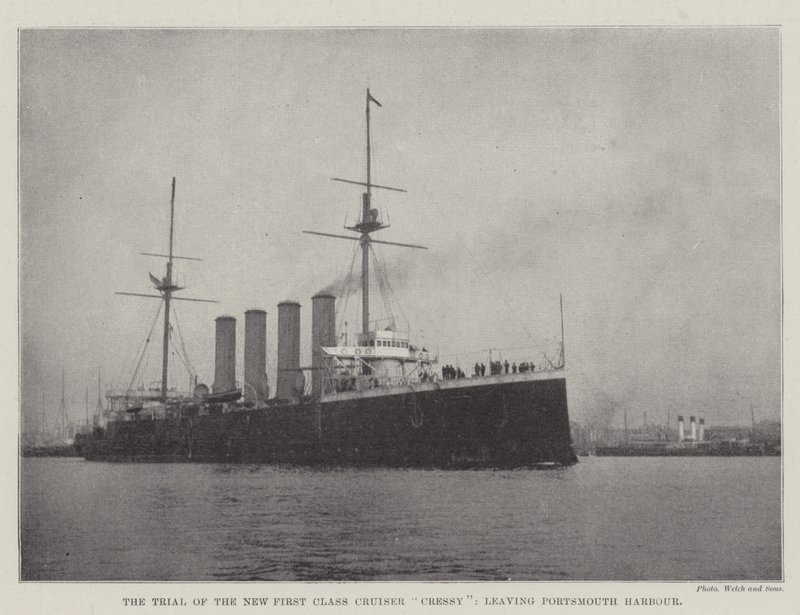 Retssagen mod den nye førsteklasses krydser Cressy, der forlader Portsmouth Havn af English Photographer