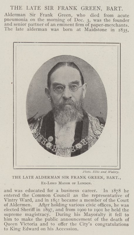 Den afdøde rådmand Sir Frank Green, Baronet, tidligere overborgmester i London af English Photographer
