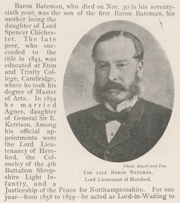 Den afdøde Baron Bateman, Lord Lieutenant of Hereford af English Photographer
