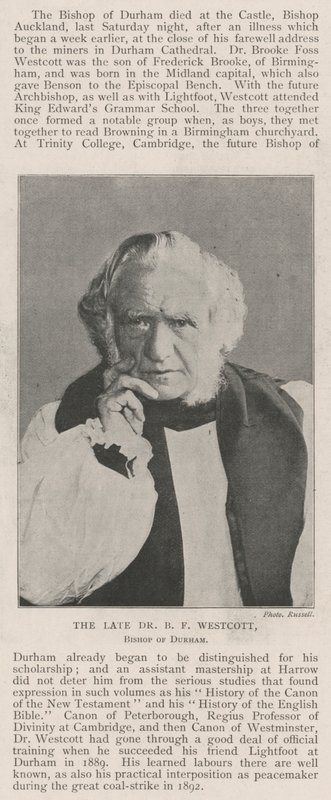 Afdøde Dr. B. F. Westcott, biskop af Durham af English Photographer