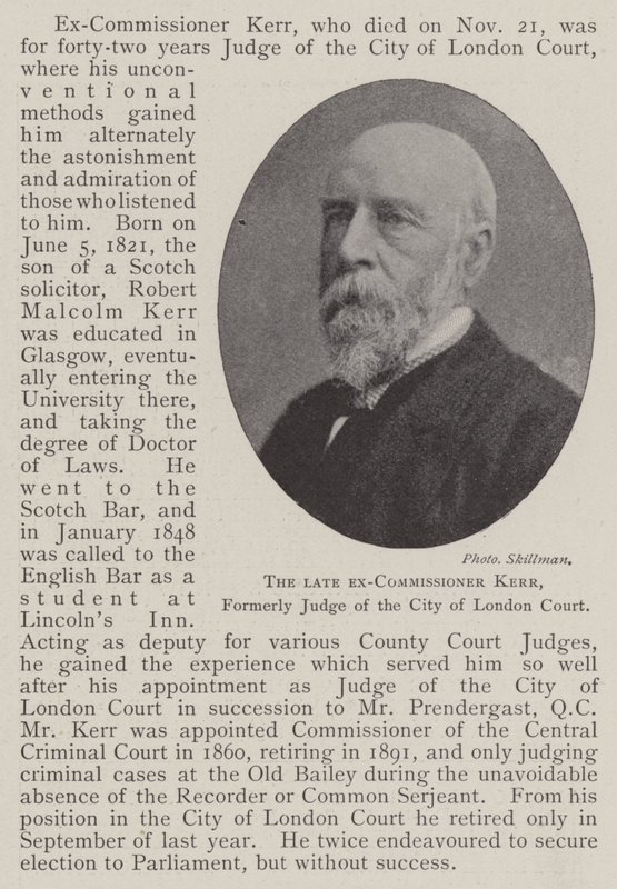 Den afdøde eks-kommissær Kerr, tidligere dommer ved City of London Court af English Photographer