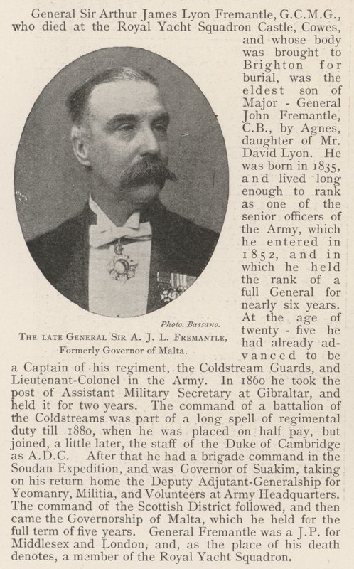 Den afdøde general Sir A J L Fremantle, tidligere guvernør på Malta af English Photographer