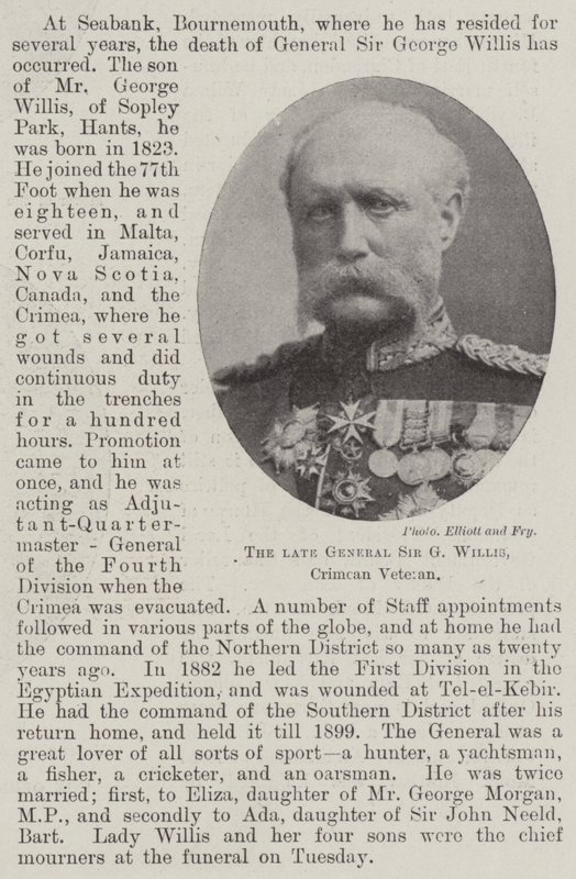 Den afdøde general Sir G Willis, Krim-veteran af English Photographer