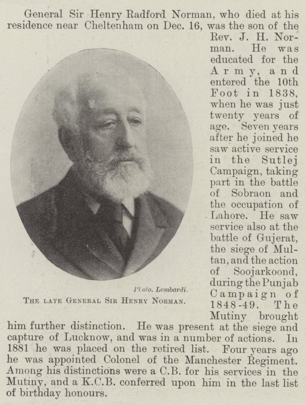 Den afdøde general Sir Henry Norman af English Photographer