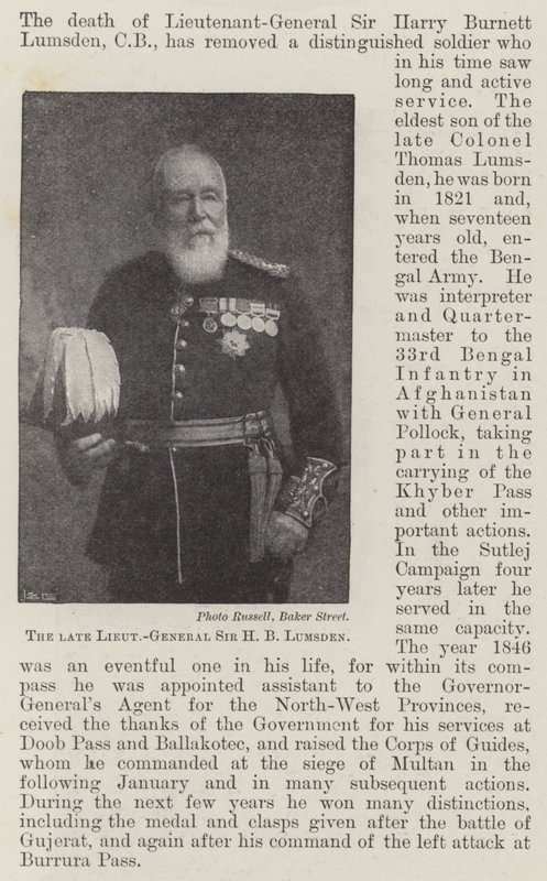 Afdøde generalløjtnant Sir H B Lumsden af English Photographer